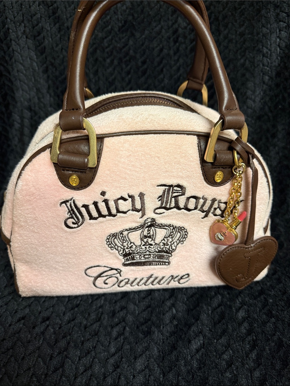 Juicy Couture Pink Velour rare bowling bag with Brown Trim